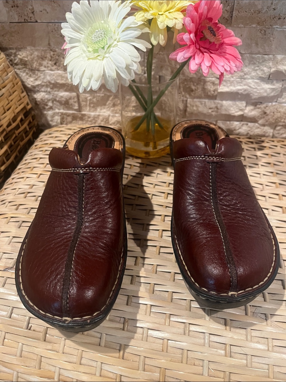 Born Women's Leather Mules in Burgundy
